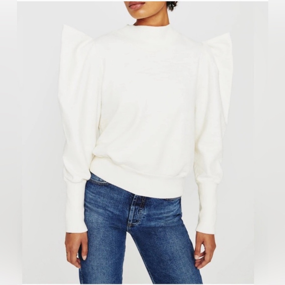 NWT - AG Adriano Goldschmied Cream Grayson Puff Sleeve Sweatshirt - Size Medium
